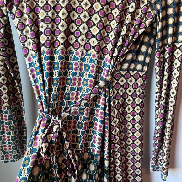 Garnet Hill Women’s Multicolor Geometric Print Wrap Dress Size Small artsy knit - Picture 6 of 9